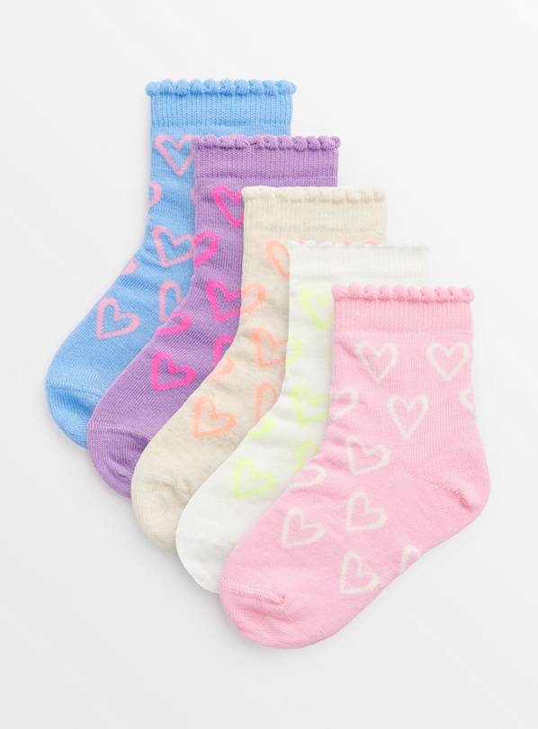 Neon Heart Theme Ankle Socks 5 Pack 3-5.5